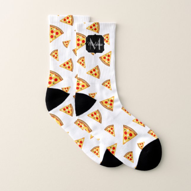 Cool et fun pizza tranches motif Monogram blanc (Paire)