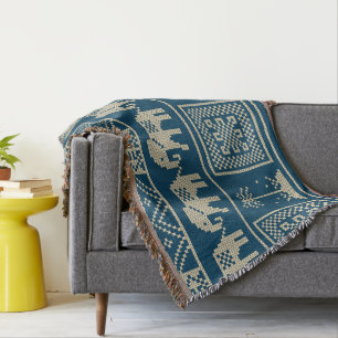 Cool Ethnic pattern Trendy elephants blue  Throw Blanket