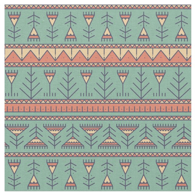 Cool Ethnic pattern Turquoise background Trendy Fabric (Close Up)