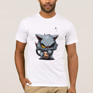 Cool Evil Grey Cat Yellow Eye Dark Stars T-Shirt