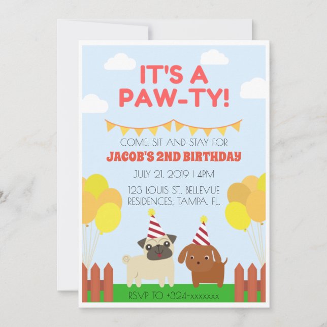 Cool Exciting Dog Theme Birthday Party Invitation (Front)