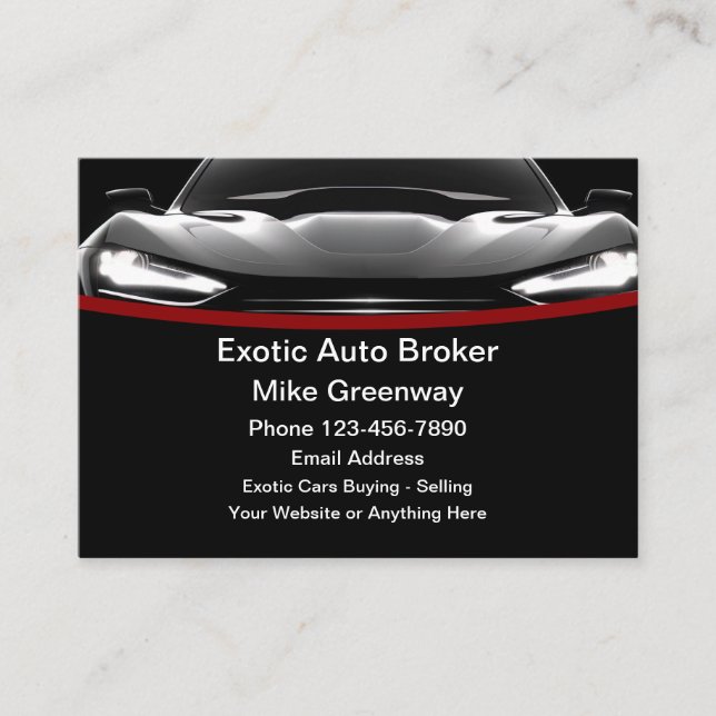 Cool Exotic Car Auto Broker Business Cards (Front)