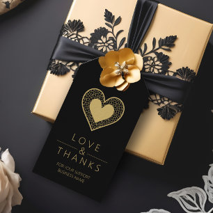Cool Fake Gold Black Heart Lace Effect Love Thanks Gift Tags