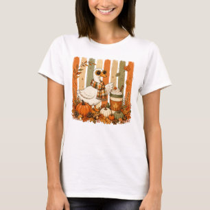 Cool Fall Goose Flower Sunglasses Pumpkin Coffee T-Shirt
