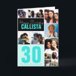 Cool Family Friends Photo Collage Happy Birthday Card<br><div class="desc">This cool and cute happy birthday greeting card is perfect for any friend or family member. It features twelve customizable photograph pictures with the quote, "Happy Birthday, " in white with the name and age "30" (which can be changed to any age) in bright teal green on top of black...</div>