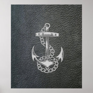 Cool fashionable silver metal shine effects anchor poster