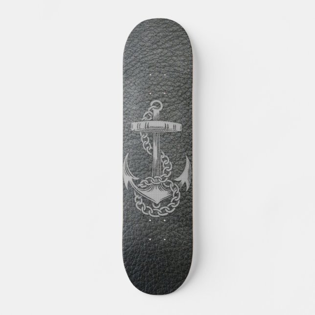 Cool fashionable silver metal shine effects anchor skateboard (Front)