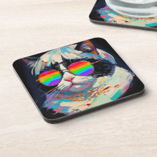 Cool Fat Cat (Painting #1 / Black) Coaster