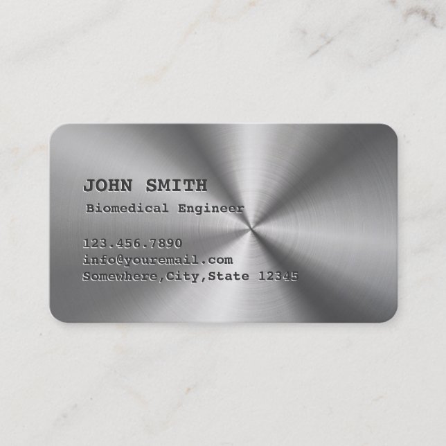 Cool Faux Stainless Steel Biomedical Business Card (Front)