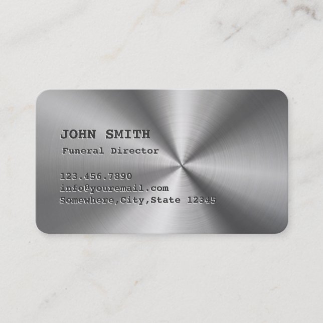 Cool Faux Stainless Steel Funeral Business Card (Front)