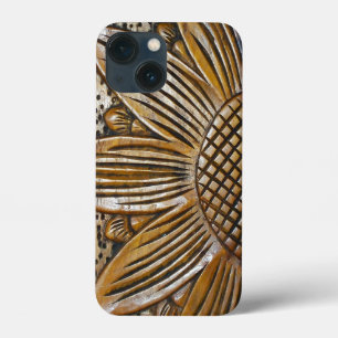 Cool Faux Wood Texture Sunflower Photo Tough iPhone 13 Mini Case