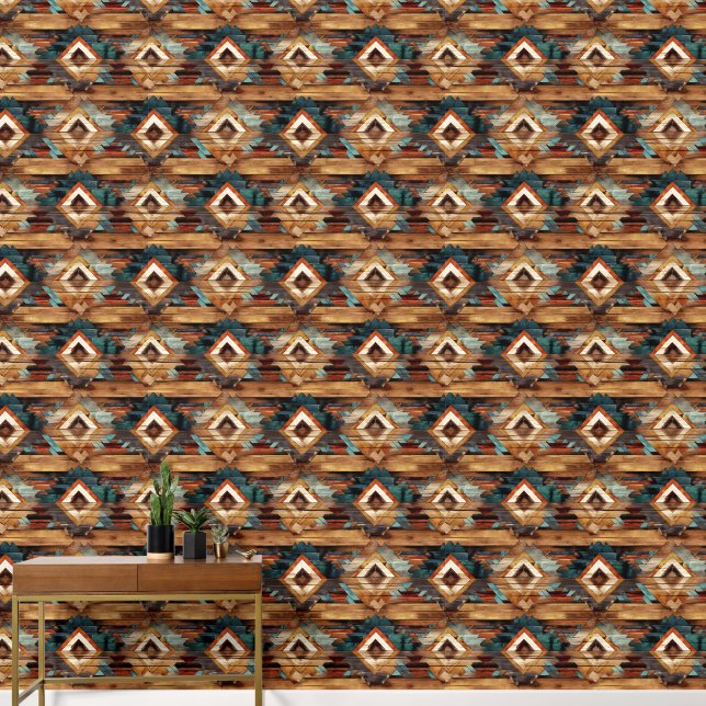 Cool faux wood Western tiled pattern  Wallpaper (Hallway)