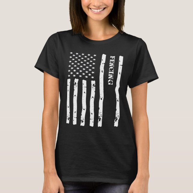 Cool Fencing Things Stuff Accessories Usa Flag T-Shirt (Front)