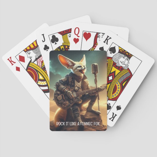 Cool Fennec Fox Rocks Acoustic Guitar in Desert Playing Cards (Back)