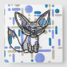 Cool Fennec Fox with Sunglasses Blue Geometric Squ