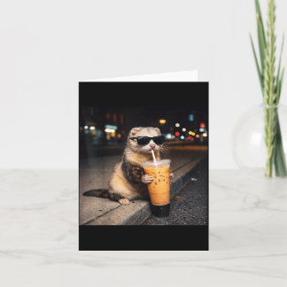 Cool Ferret Drinking Iced Milk Coffee Men Women Card