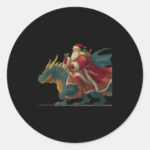 Cool Festive Dragon With Riding Santa Claus Look  Classic Round Sticker
