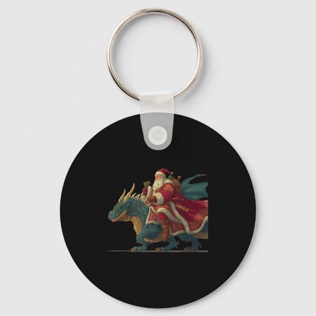 Cool Festive Dragon With Riding Santa Claus Look  Keychain (Front)