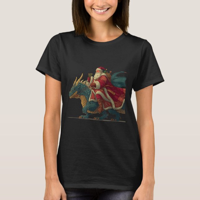Cool Festive Dragon With Riding Santa Claus Look  T-Shirt (Front)