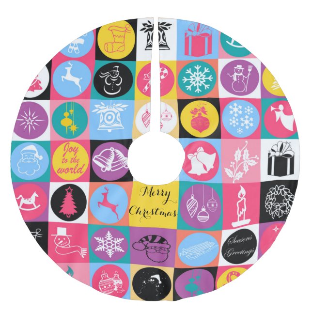 Cool  festive “Merry Christmas”  illustration Brushed Polyester Tree Skirt (Front)