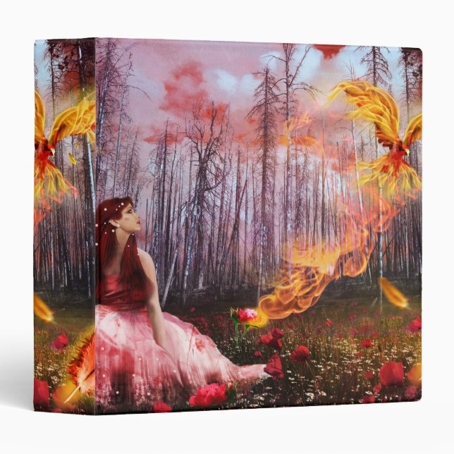 Cool Fiery Phoenix Fantasy Forest Binder (Front/Spine)