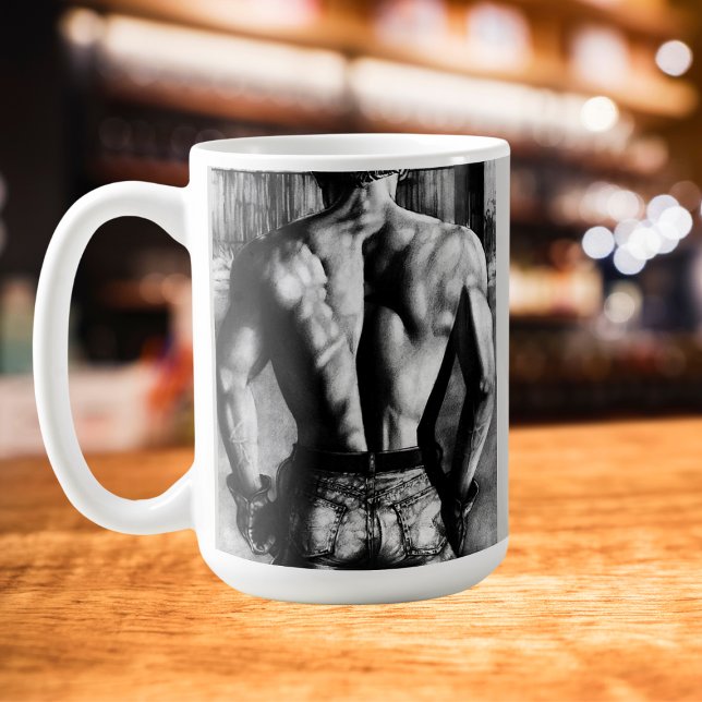 Cool Fine Art, Bare-Back Cowboy Charcoal Sketch Mug (Strong, working western cowboy coffee mug. Charcoal drawing on various styles of coffee/travel mugs.)