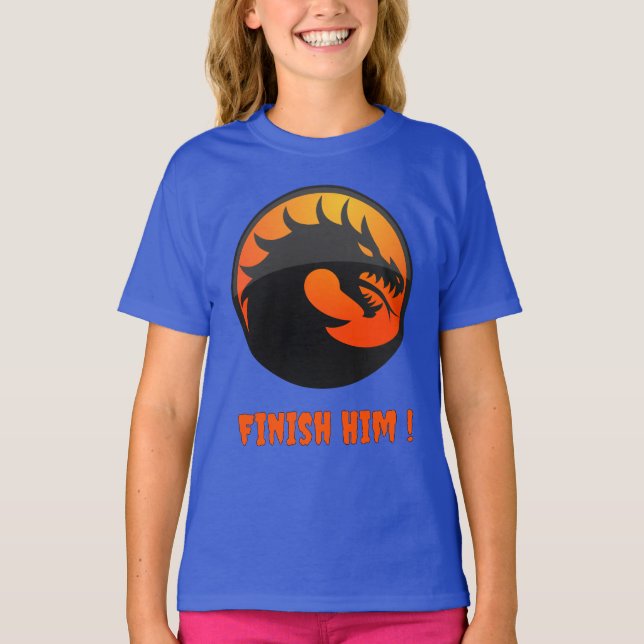 Cool Fire Dragon MK Fighting Videogame Finish Him T-Shirt (Front)