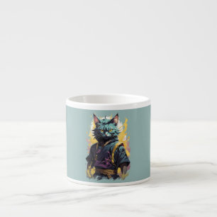 Cool Fire Splash Grey Ninja Cat Warrior Espresso Cup
