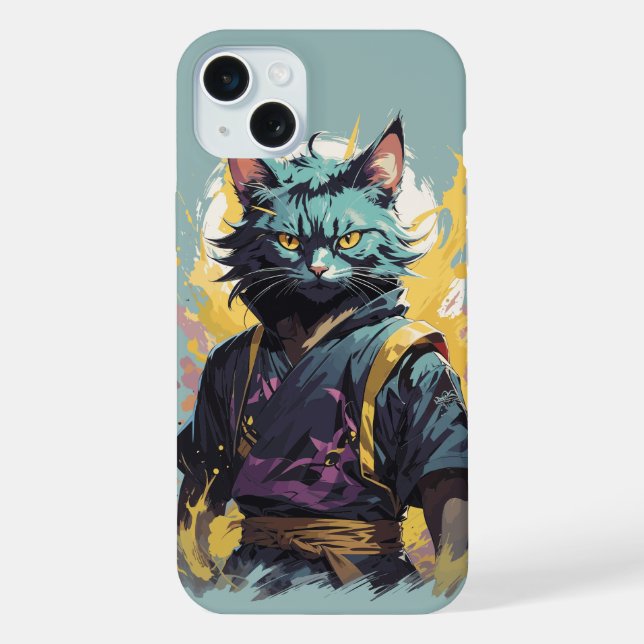 Cool Fire Splash Grey Ninja Cat Warrior iPhone Case (Back)
