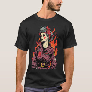 Cool Fire Woman Mother Retro Streetwear Firefighte T-Shirt