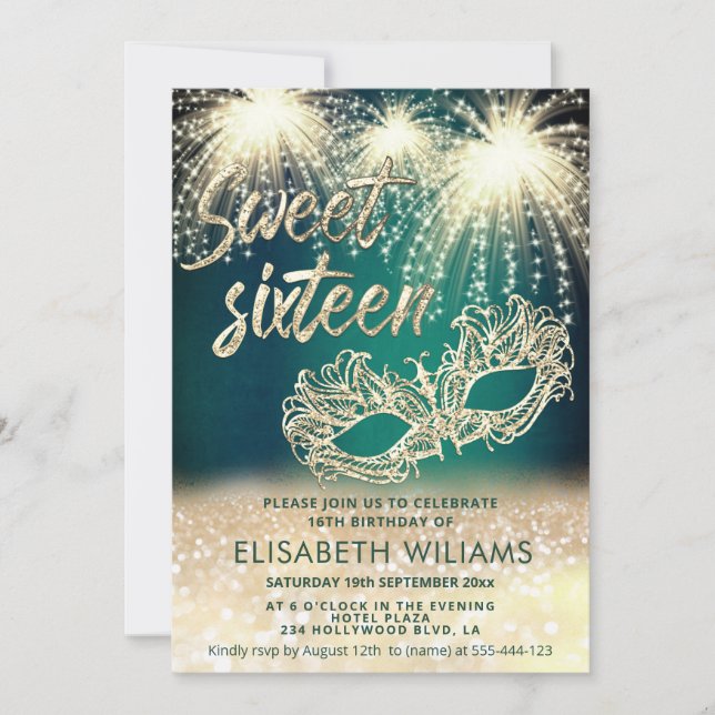Cool firework Masquerade charming  glittery ombre  Invitation (Front)