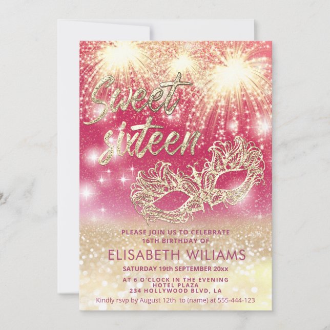 Cool firework Masquerade charming  glittery ombre  Invitation (Front)