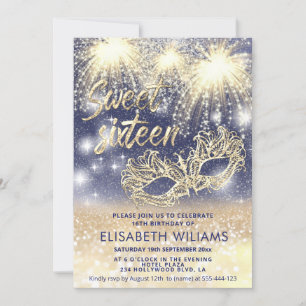 Cool firework Masquerade charming glittery ombre Invitation