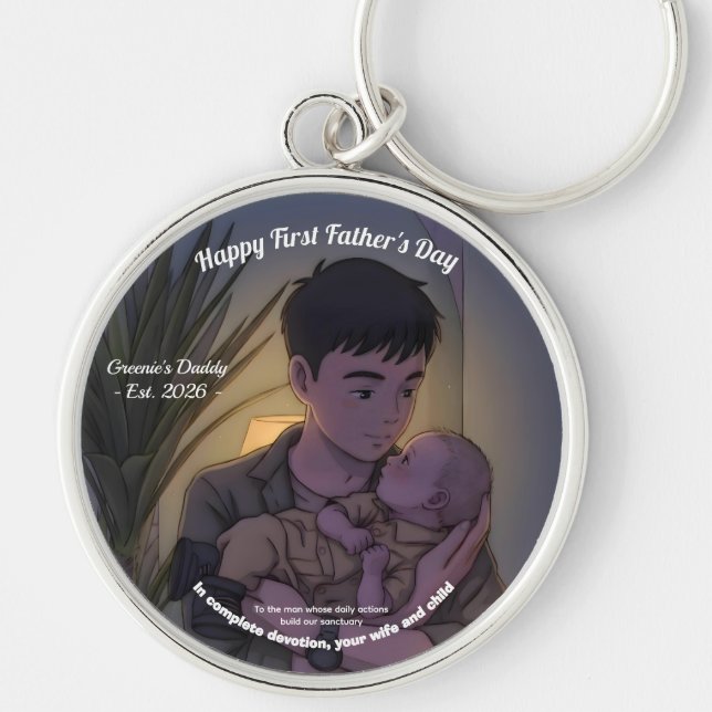Cool First Father’s Day Anime Style Night  Keychain (Front)