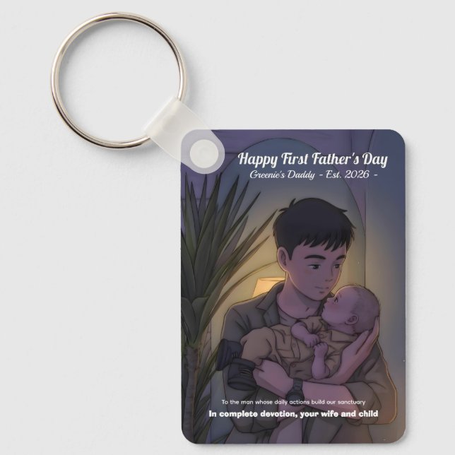 Cool First Father’s Day Anime Style Night  Keychain (Front)