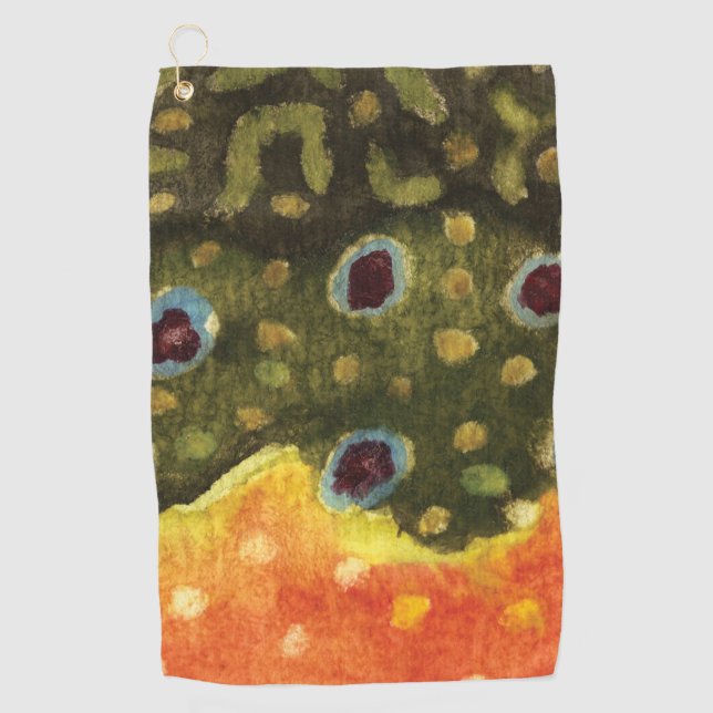 Cool Fisherman's Brook Trout Fishing Golf Towel (Front)