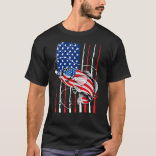 Cool Fishing For Men American Flag USA Fish T-Shirt