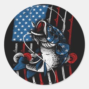 Cool Fishing For Men Women American Flag Usa Fish  Classic Round Sticker
