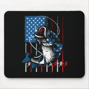 Cool Fishing For Men Women American Flag Usa Fish  Mouse Pad
