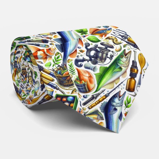 Cool fishing lovers tiled pattern  tie (Rolled)