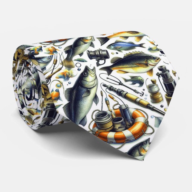 Cool fishing lovers tiled pattern  tie (Rolled)