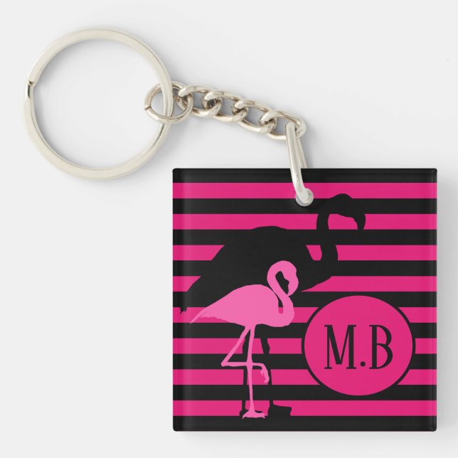 Cool Flamant rose noir et rose rayures Monogramme (Devant)