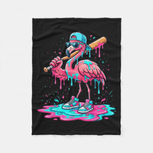 Cool flamingo baseball ice cream drip funny sport fleece blanket