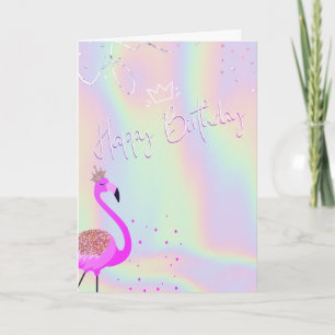 Cool Flamingos Hearts Holographic Birthday Card