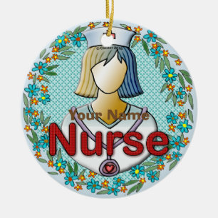 Cool floral nurse  ceramic ornament