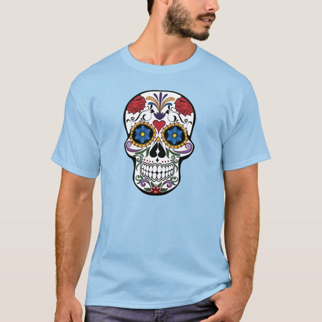 Cool Floral Skull Design T-Shirt (Front)