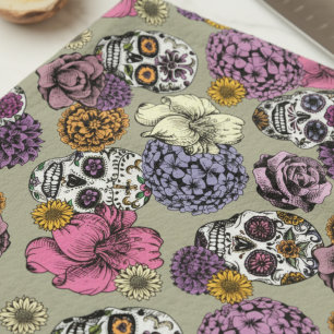 Cool Floral Sugar Skulls Dia de los Muertos Kitchen Towel