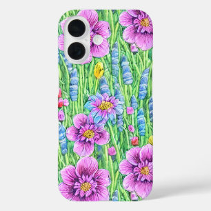 Cool flower garden Colourful pattern Purple Green iPhone 16 Case