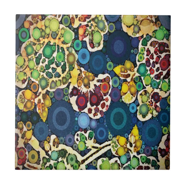 Cool Flower Mosaic Concentric Circles Art Design Tile (Front)
