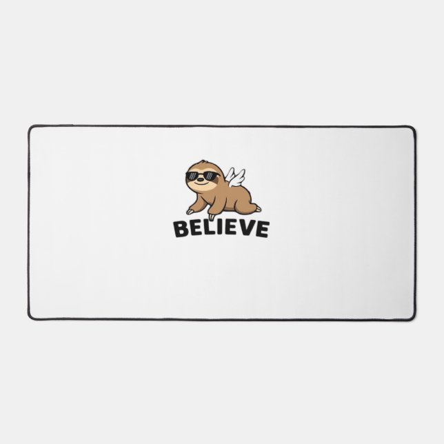 Cool Flying Sloth Believe Funny Motivational Desig Desk Mat (Front)